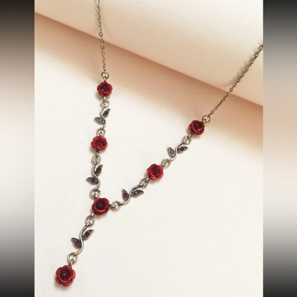 🌹 Awesome Rustic Style Rose Lariat Necklace 🌹